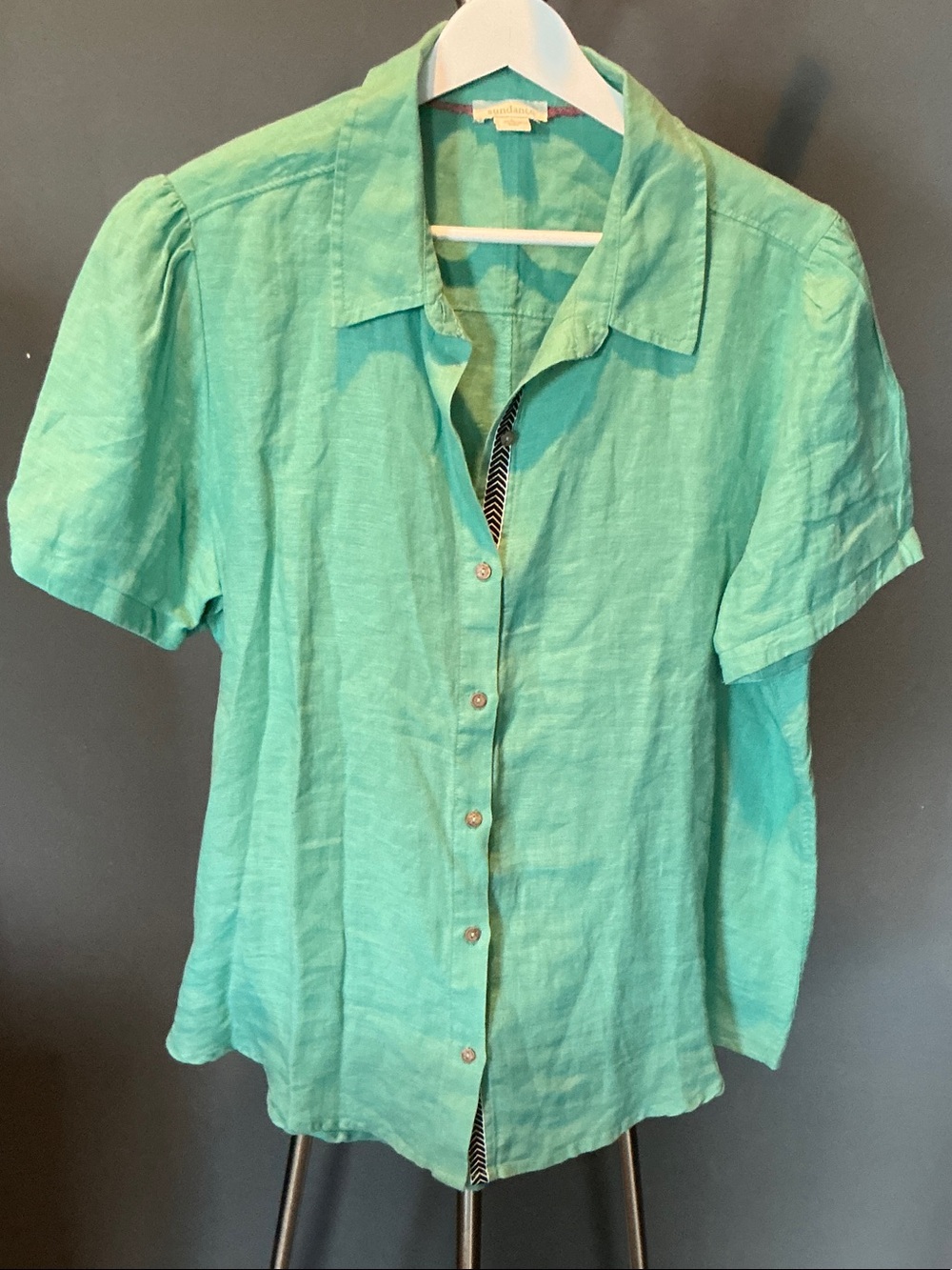 Lightweight Teal Button-Up Linen Shirt - Women